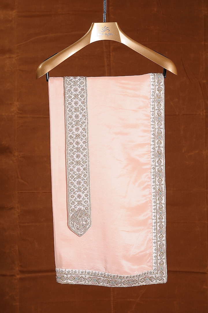 Rose Pink Silk Embroidered Stole With Belt by NITIKA GUJRAL MEN