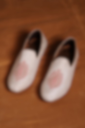 Blush Pink Raw Silk & Leather Embroidered Loafers by NITIKA GUJRAL MEN at Pernia's Pop Up Shop