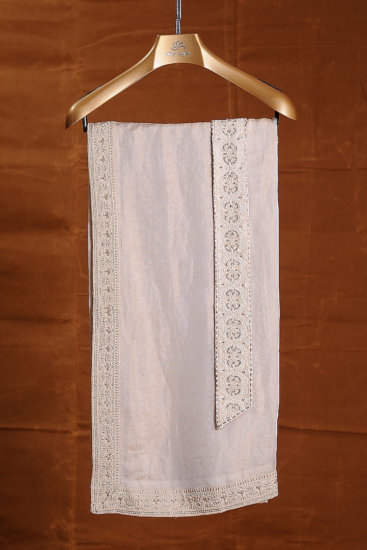 Light Beige Tissue Embroidered Stole With Belt by NITIKA GUJRAL MEN