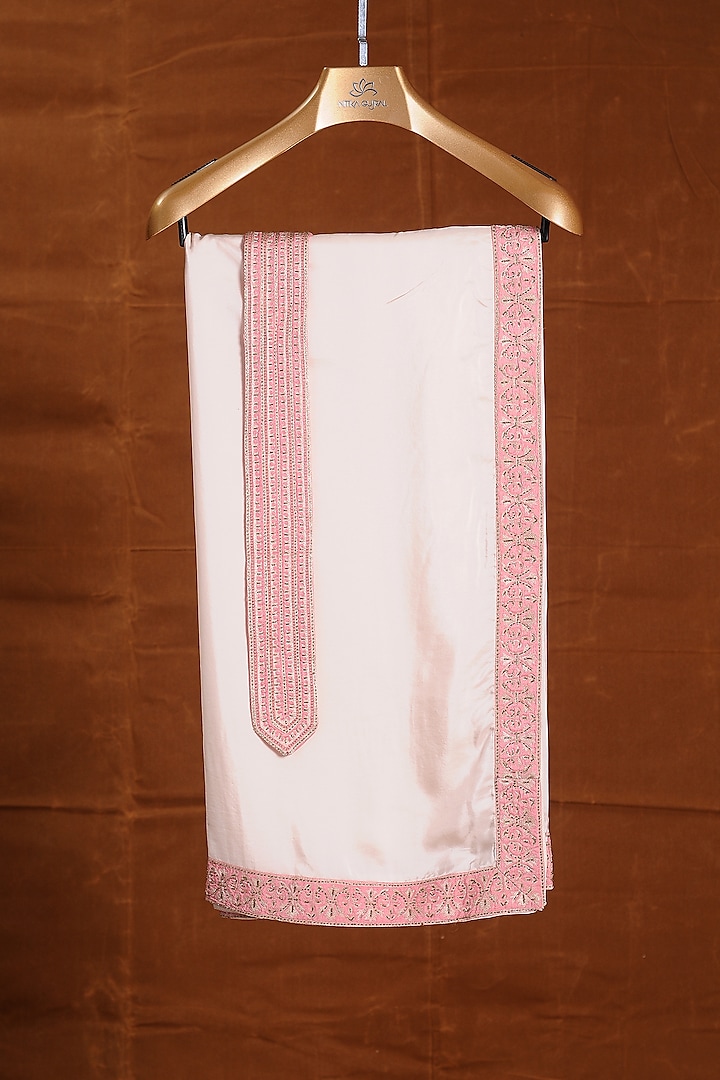 Coral Soft Silk Embroidered Stole With Belt by NITIKA GUJRAL MEN