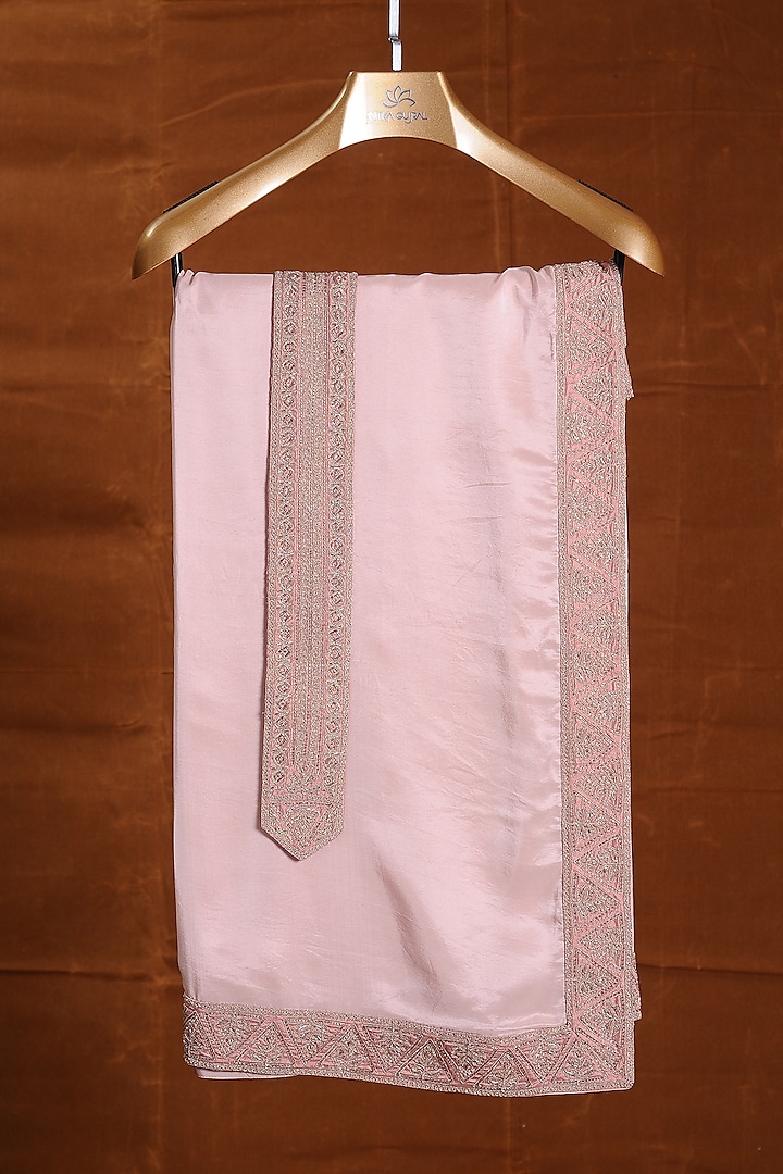 Rose Pink Silk Embroidered Stole With Belt by NITIKA GUJRAL MEN