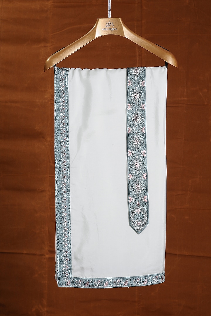 Light Mint Green Silk Embroidered Stole With Belt by NITIKA GUJRAL MEN