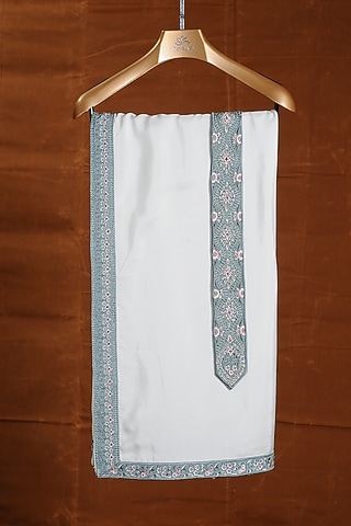 Light Mint Green Silk Embroidered Stole With Belt by NITIKA GUJRAL MEN