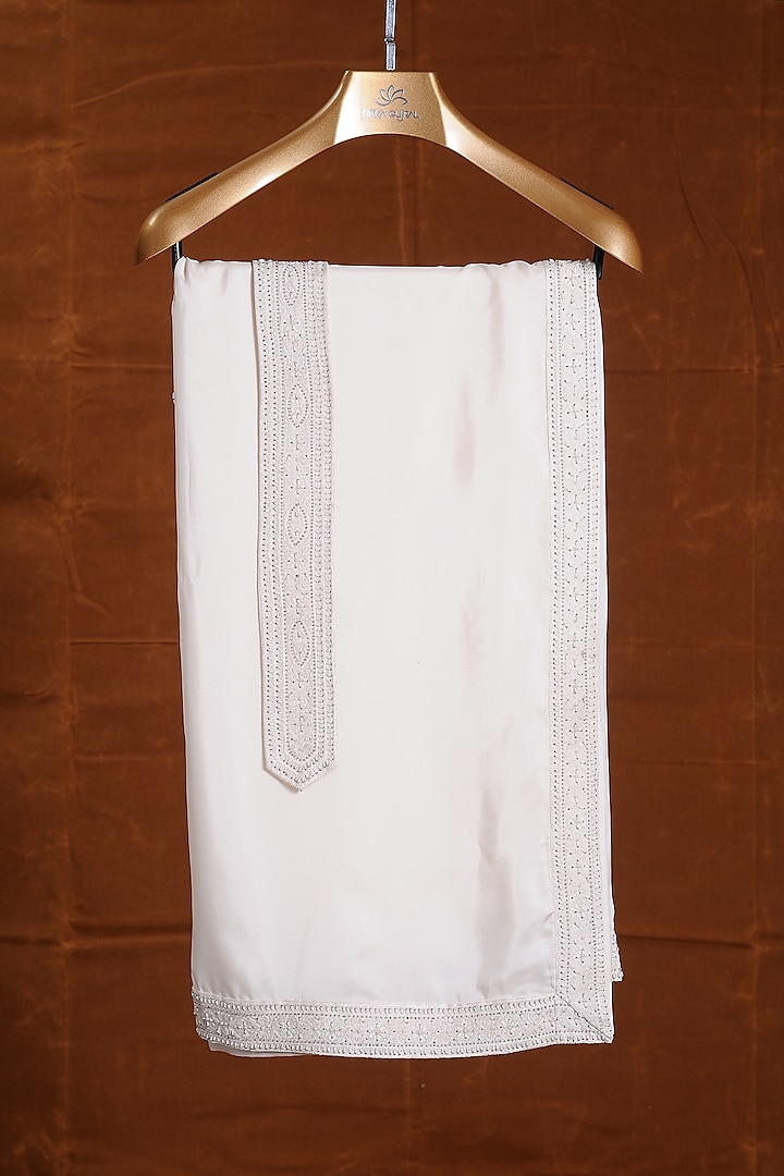 Ivory Silk Embroidered Stole With Belt by NITIKA GUJRAL MEN