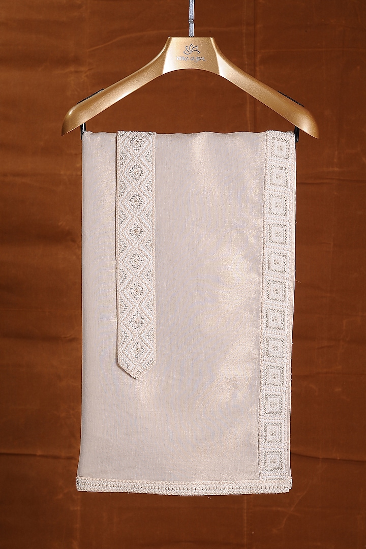 Rose Gold Tissue Embroidered Stole With Belt by NITIKA GUJRAL MEN