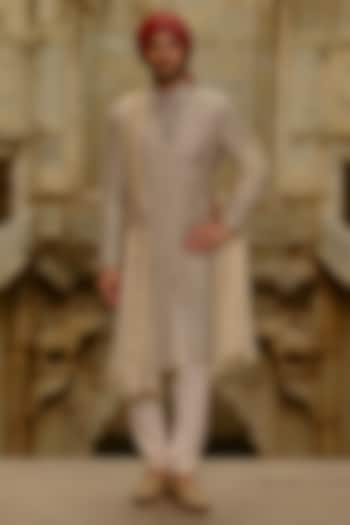Gold Brocade & Tissue Dabka Embroidered Sherwani Set by NITIKA GUJRAL MEN