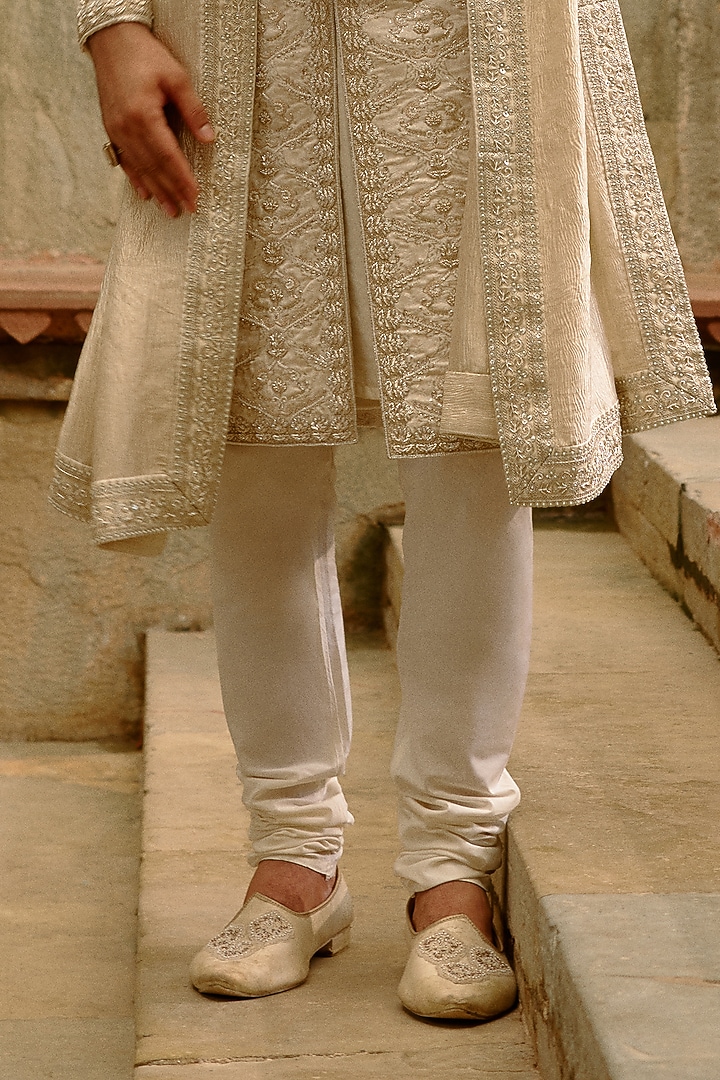 Ivory Brocade Dabka Embroidered Groom Sherwani Set by NITIKA GUJRAL MEN at Pernia's Pop Up Shop