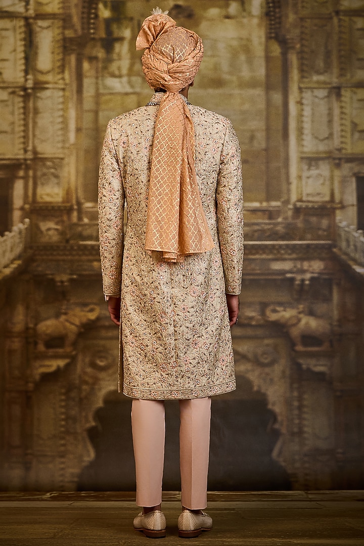 Ivory Brocade Dabka Embroidered Groom Sherwani Set by NITIKA GUJRAL MEN at Pernia's Pop Up Shop