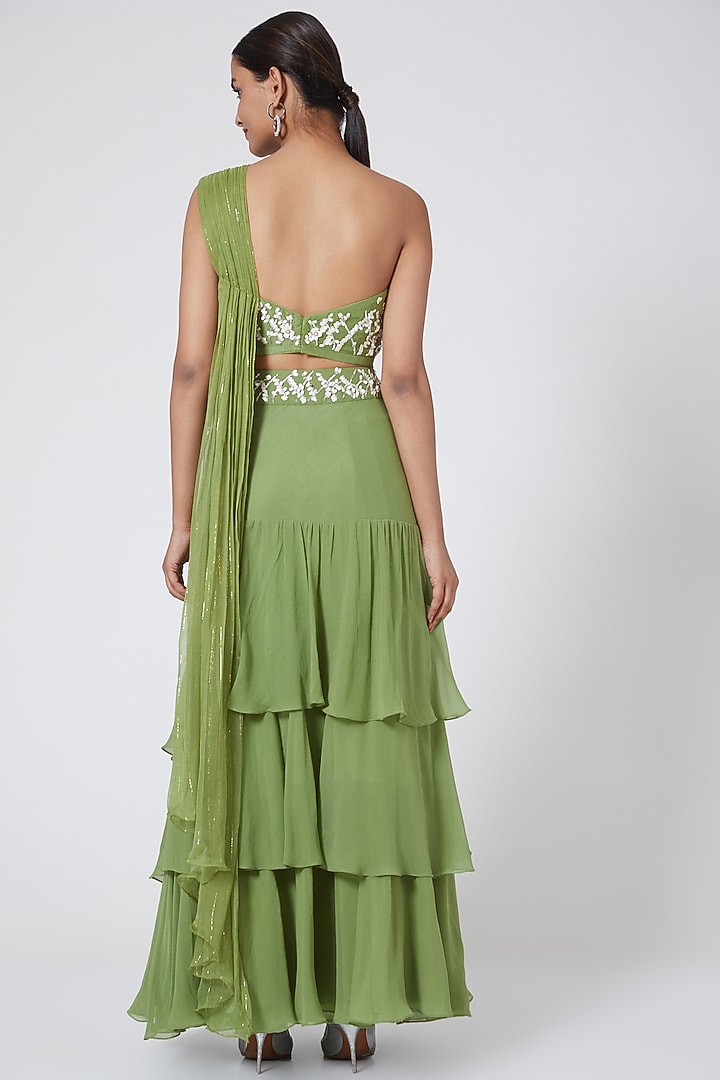 Mint Green Embroidered Skirt Set by Nayna Kapoor at Pernia's Pop Up Shop