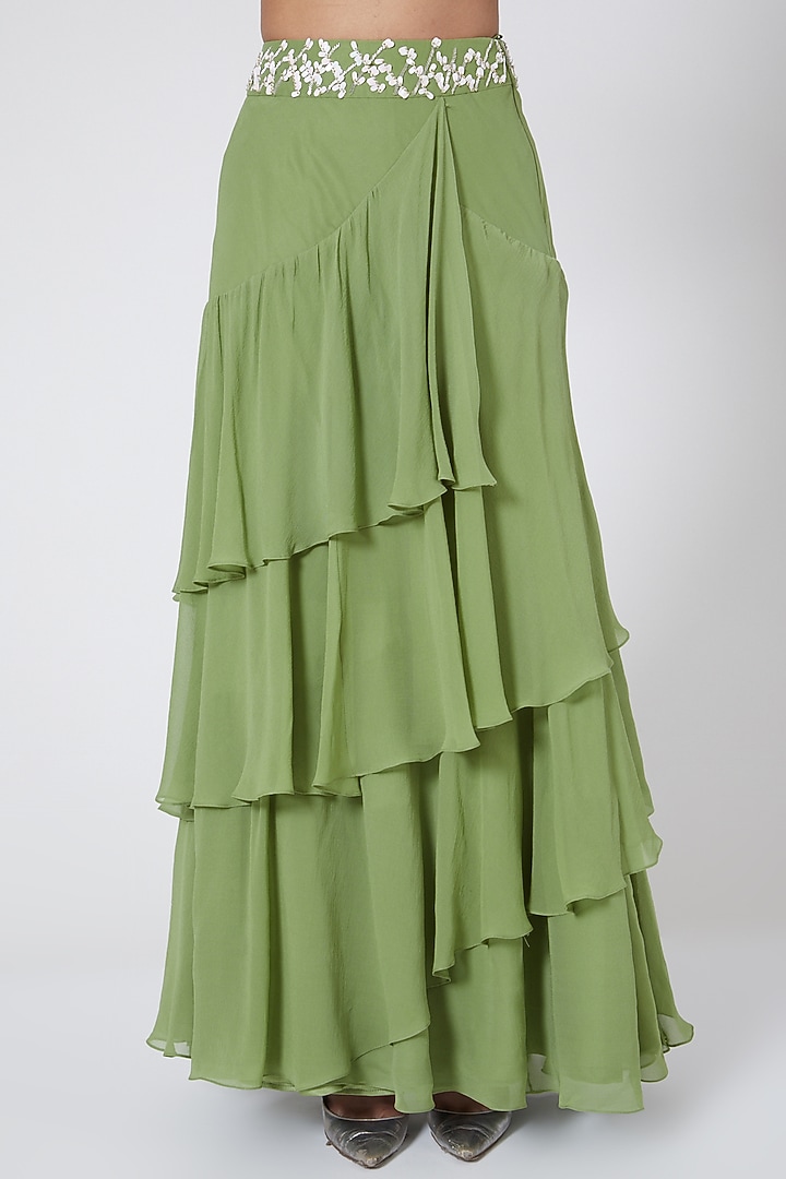 Mint Green Embroidered Skirt Set by Nayna Kapoor at Pernia's Pop Up Shop