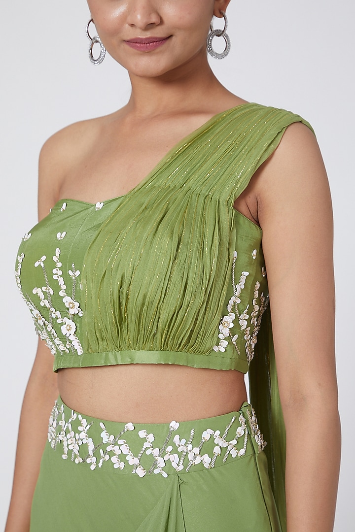 Mint Green Embroidered Skirt Set by Nayna Kapoor at Pernia's Pop Up Shop