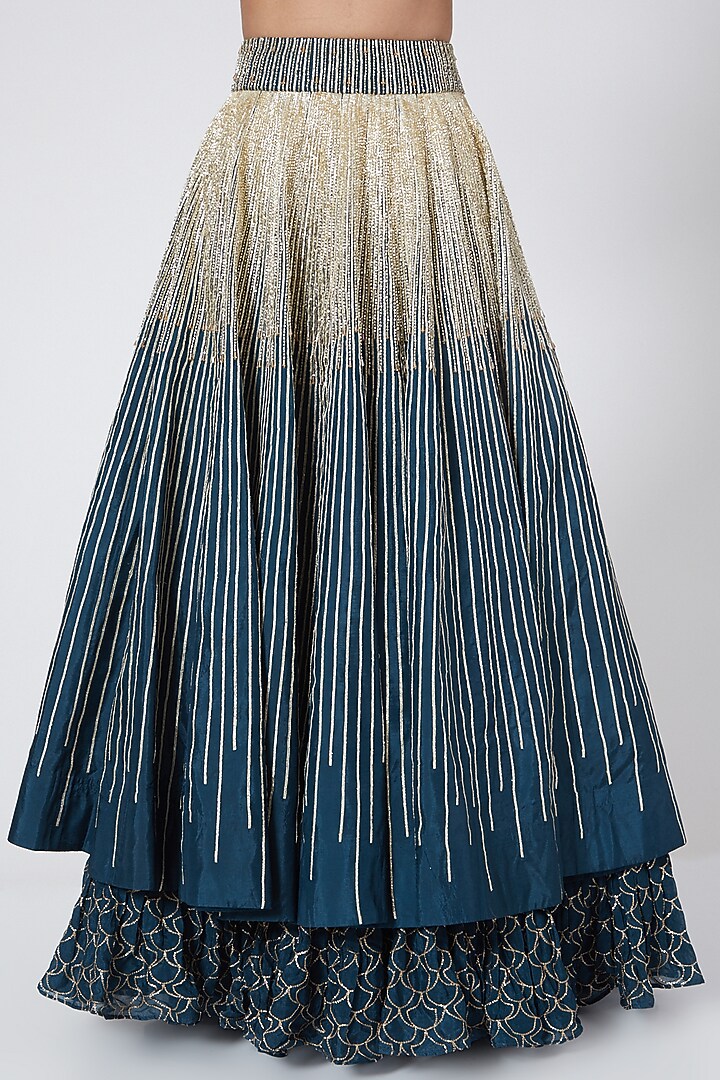 Teal Blue Embroidered Wedding Lehenga Set by Nayna Kapoor at Pernia's Pop Up Shop