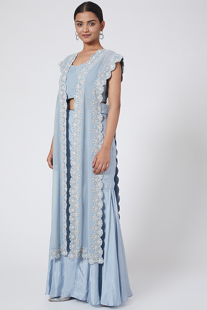 Sky Blue Embroidered Pant Set by Nayna Kapoor