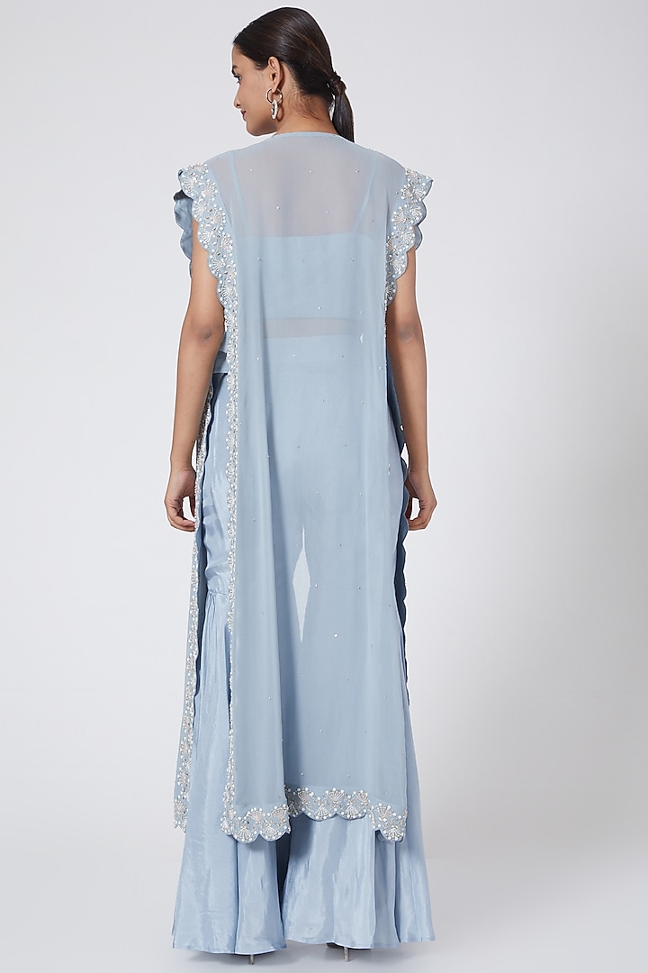 Sky Blue Embroidered Pant Set by Nayna Kapoor at Pernia's Pop Up Shop