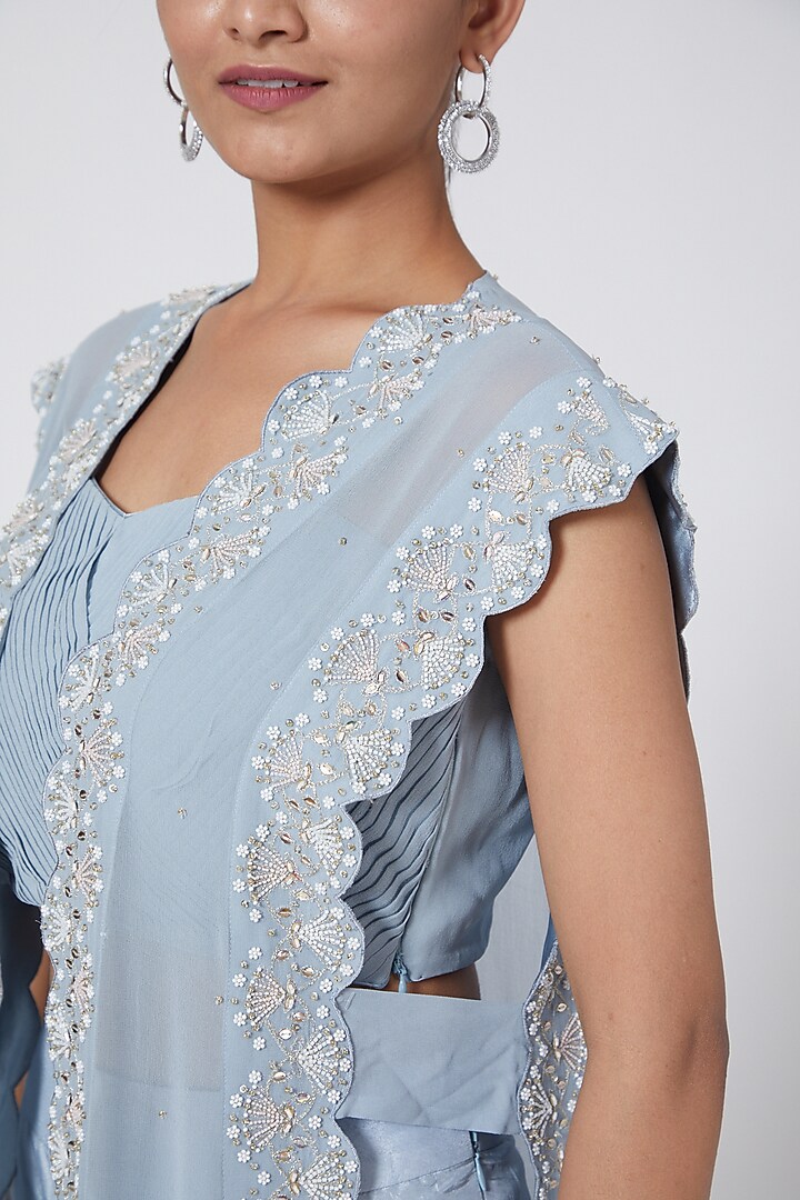 Sky Blue Embroidered Pant Set by Nayna Kapoor at Pernia's Pop Up Shop