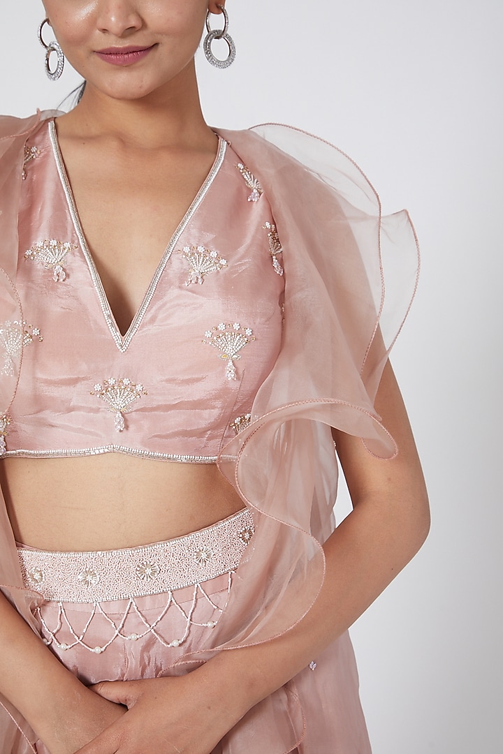 Blush Pink Embellished Skirt Set by Nayna Kapoor at Pernia's Pop Up Shop