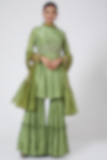 Mint Green Embroidered Palazzo Pant Set by Nayna Kapoor at Pernia's Pop Up Shop