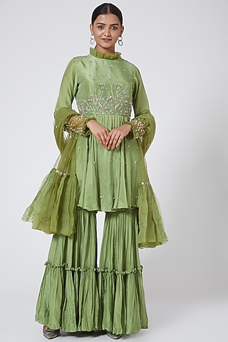 Mint Green Embroidered Palazzo Pant Set by Nayna Kapoor