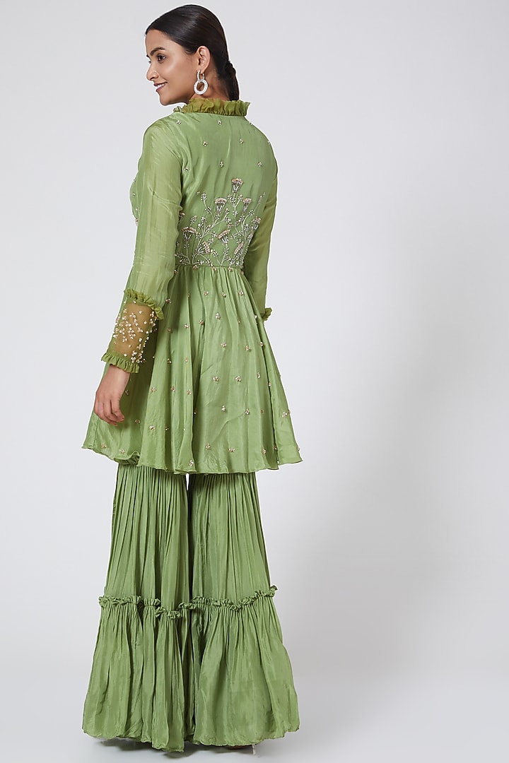 Mint Green Embroidered Palazzo Pant Set by Nayna Kapoor at Pernia's Pop Up Shop