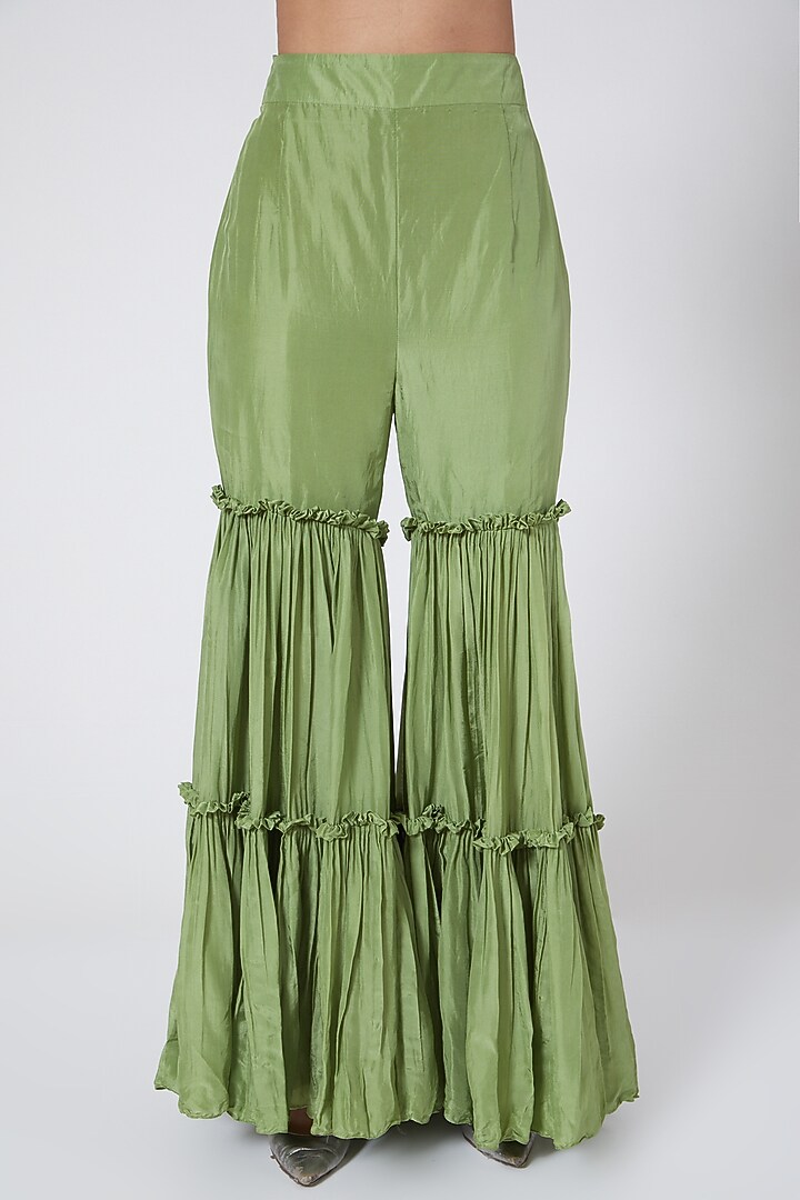 Mint Green Embroidered Palazzo Pant Set by Nayna Kapoor at Pernia's Pop Up Shop