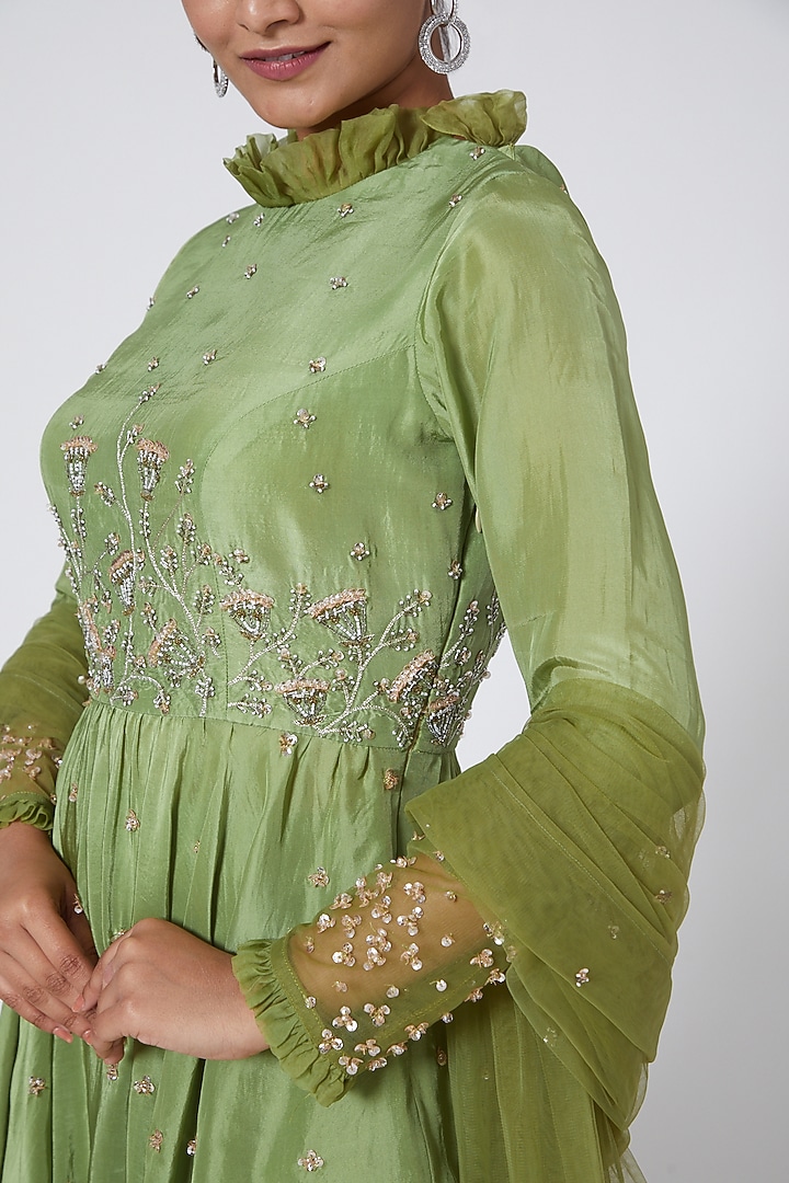 Mint Green Embroidered Palazzo Pant Set by Nayna Kapoor at Pernia's Pop Up Shop