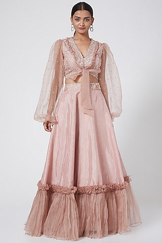 Blush Pink Embroidered Skirt Set by Nayna Kapoor