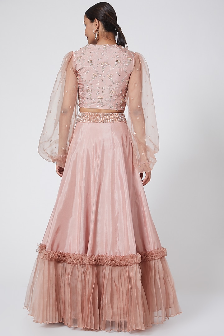 Blush Pink Embroidered Skirt Set by Nayna Kapoor at Pernia's Pop Up Shop