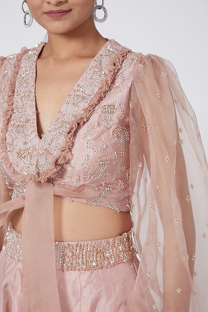 Blush Pink Embroidered Skirt Set by Nayna Kapoor at Pernia's Pop Up Shop