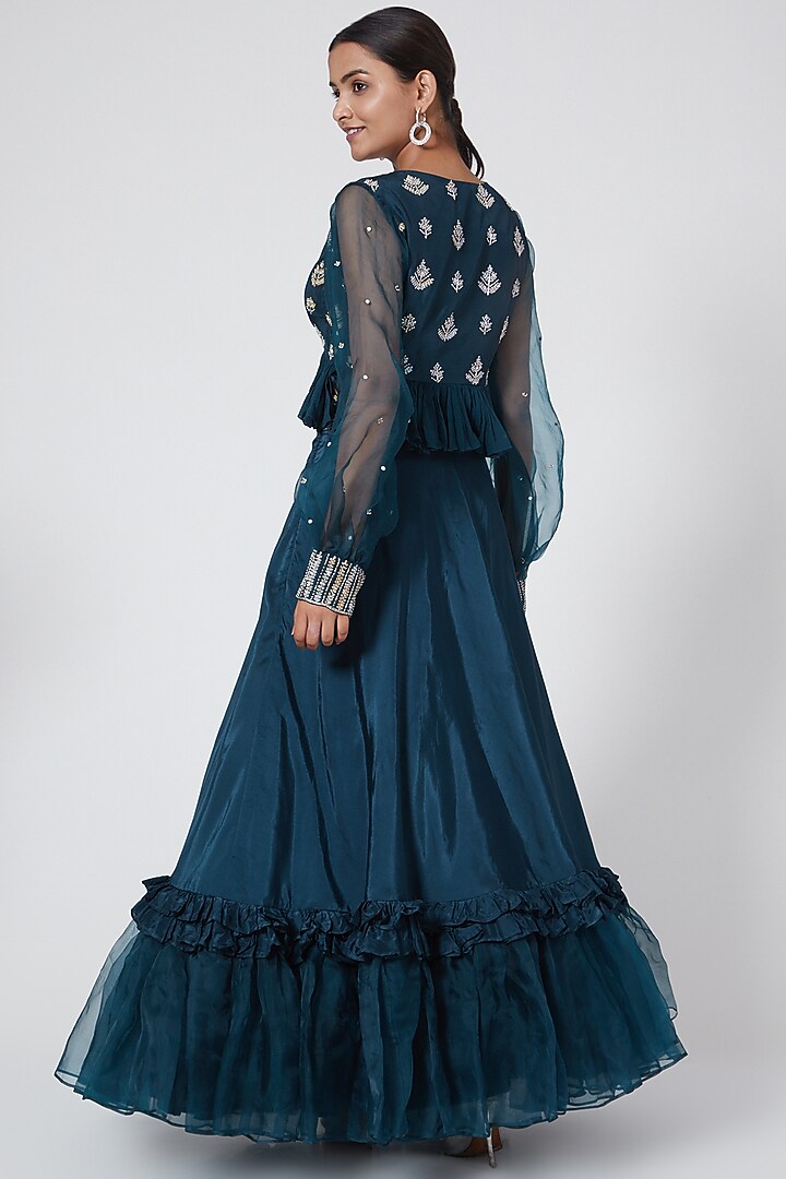Blue Embroidered Skirt Set by Nayna Kapoor at Pernia's Pop Up Shop