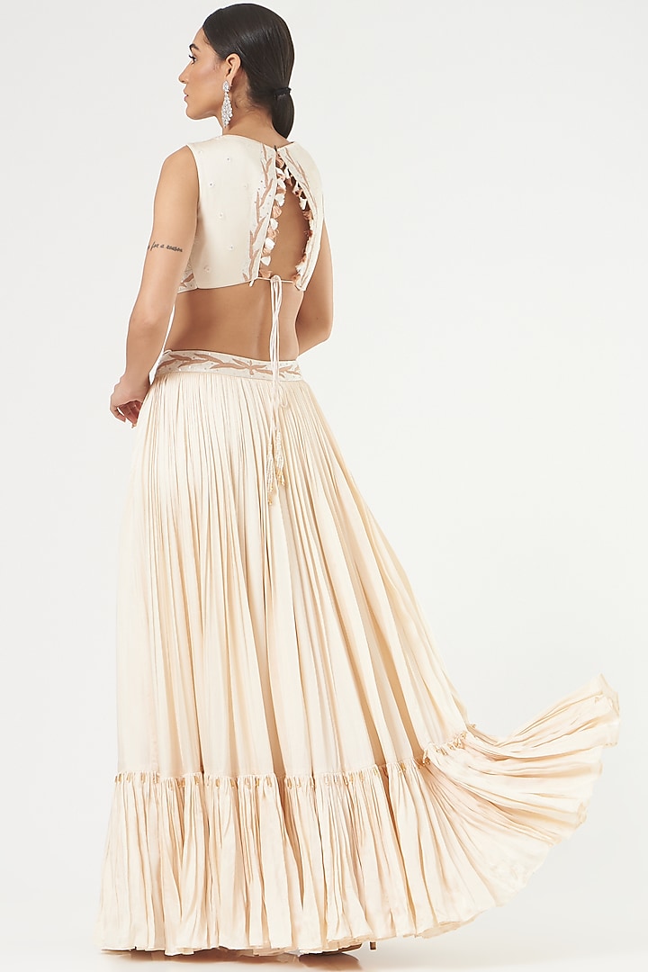 White Satin Flared Skirt Set by Nayna Kapoor at Pernia's Pop Up Shop