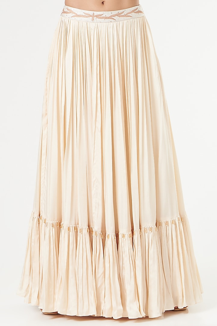 White Satin Flared Skirt Set by Nayna Kapoor at Pernia's Pop Up Shop