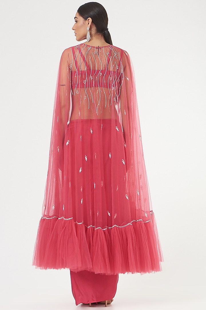 Red Embroidered Cape Set by Nayna Kapoor at Pernia's Pop Up Shop
