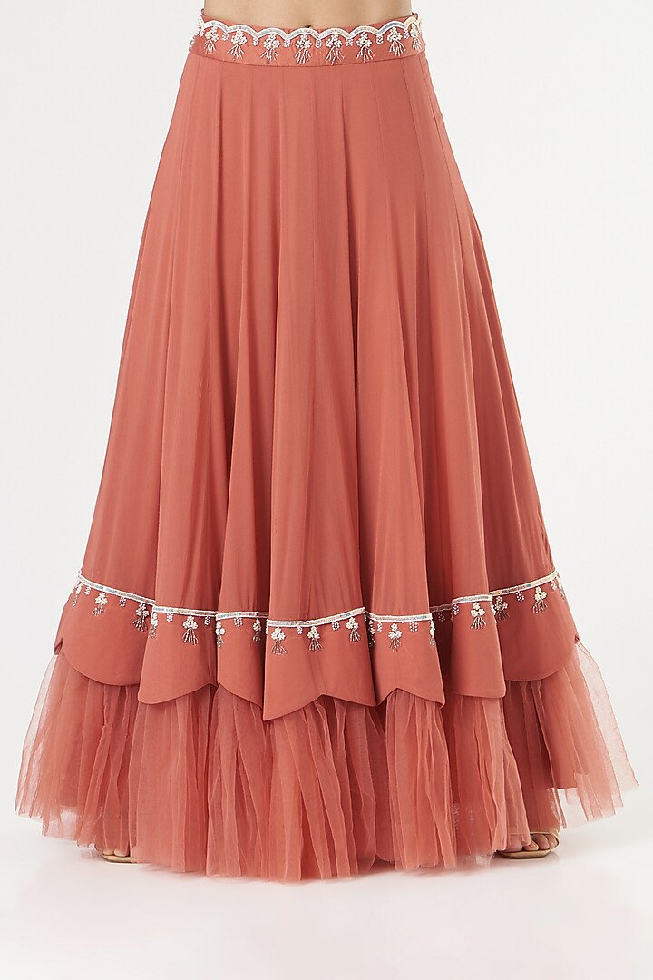 Orange Georgette Layered Skirt Set by Nayna Kapoor at Pernia's Pop Up Shop