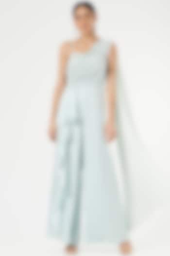 Sky Blue Embroidered Flared Jumpsuit by Nayna Kapoor