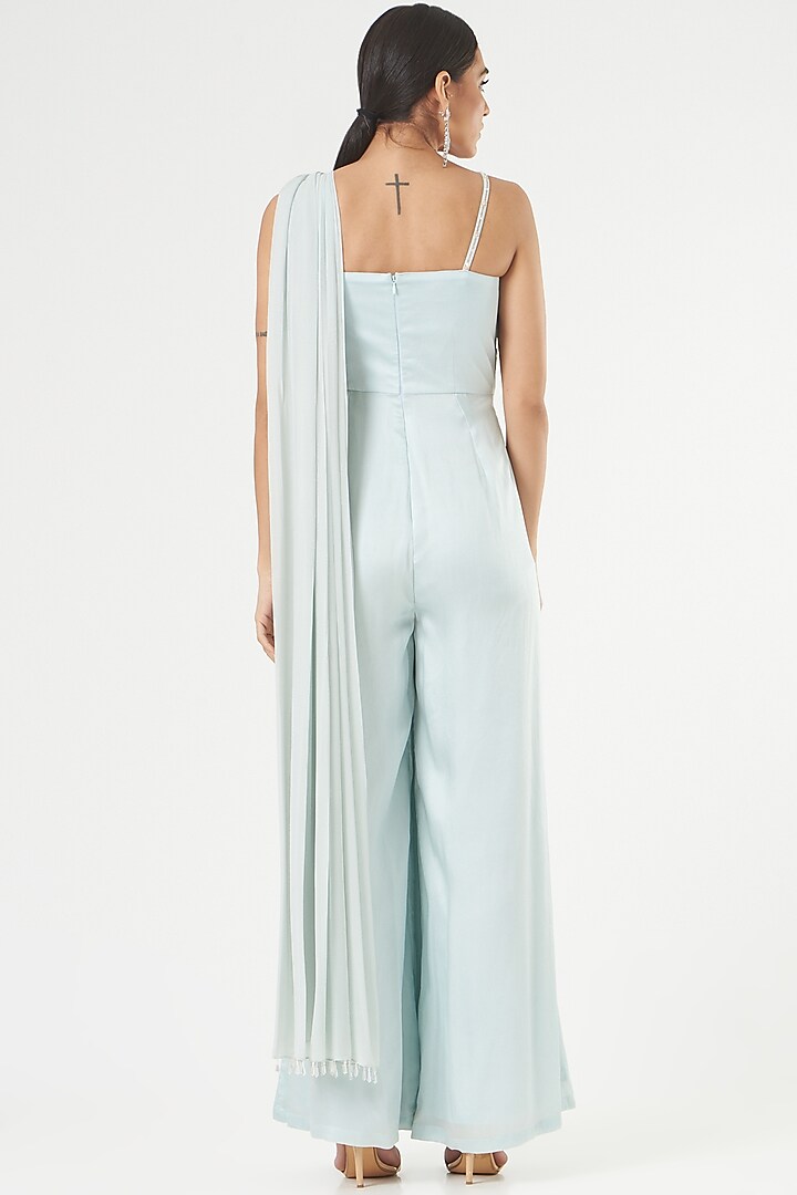 Sky Blue Embroidered Flared Jumpsuit by Nayna Kapoor at Pernia's Pop Up Shop