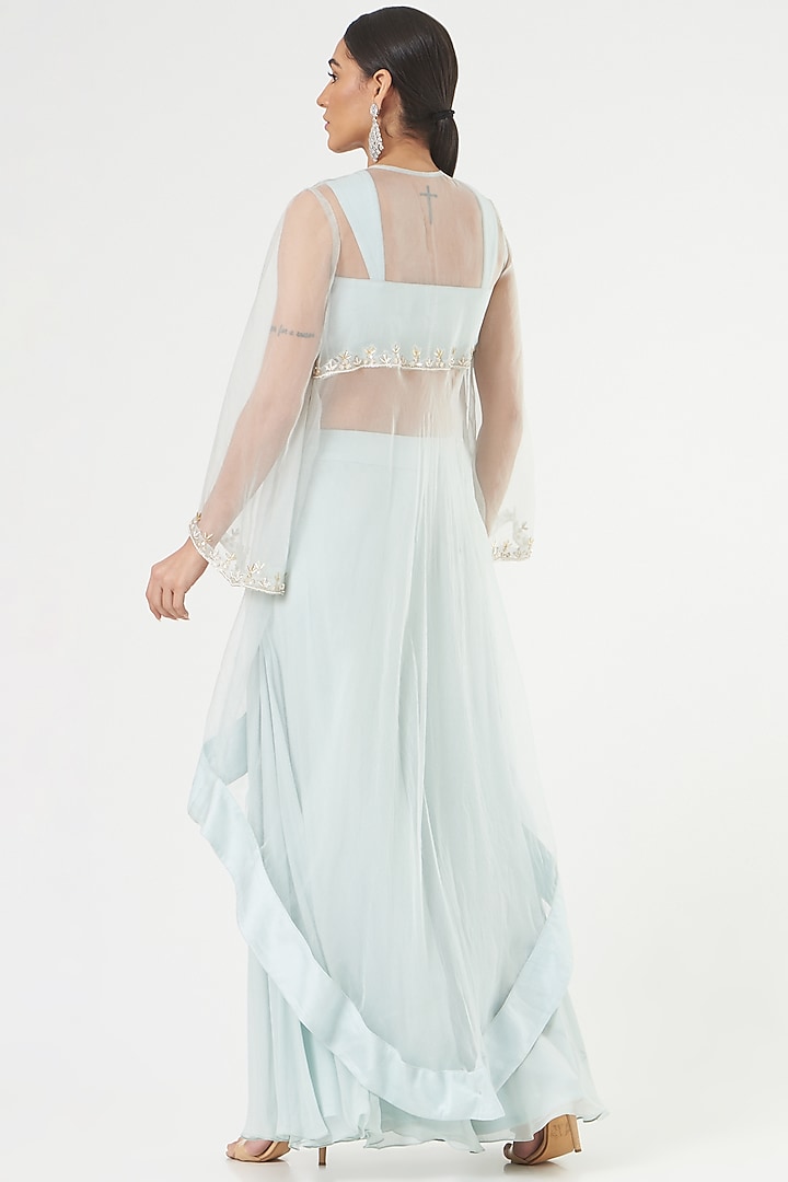 Sky Blue Embellishments Cape Set by Nayna Kapoor at Pernia's Pop Up Shop