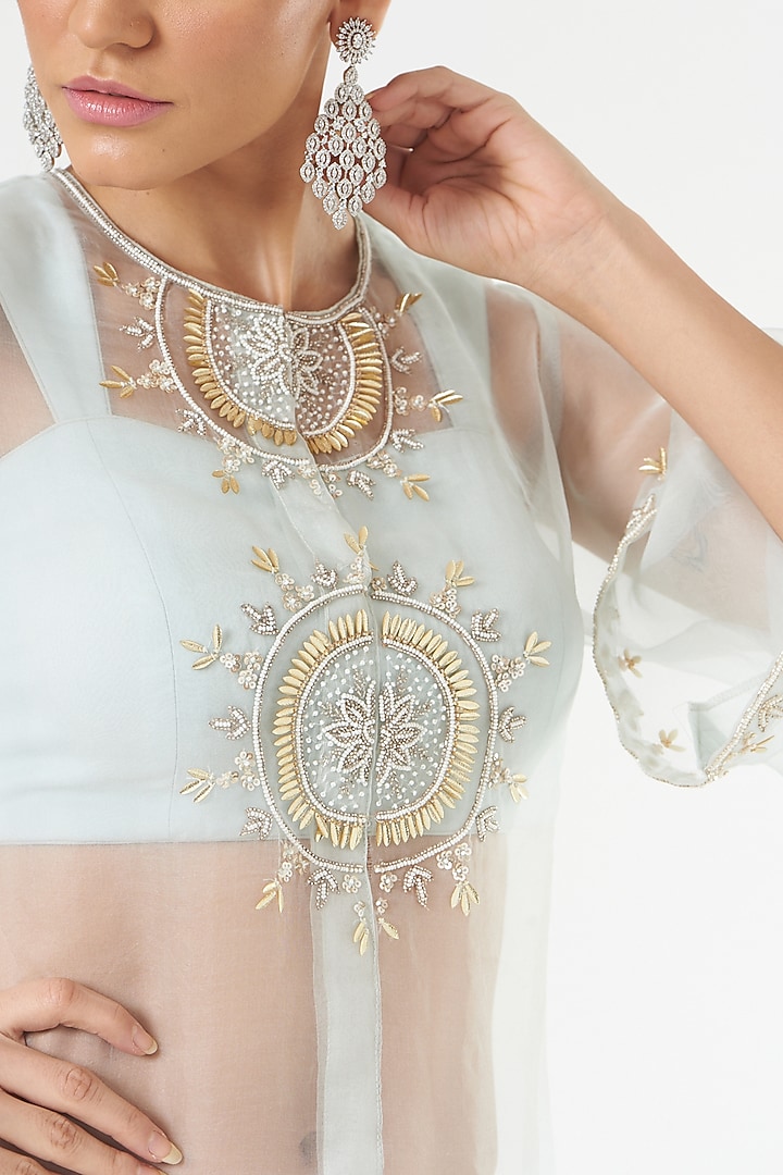 Sky Blue Embellishments Cape Set by Nayna Kapoor at Pernia's Pop Up Shop