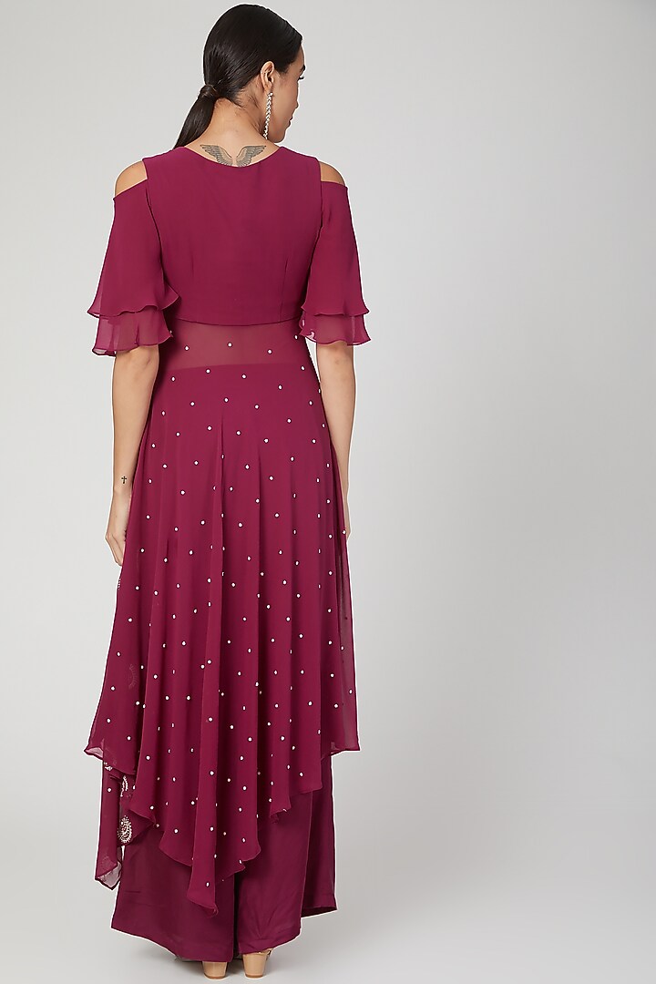 Maroon Embroidered Kurta With Pants by Nayna Kapoor at Pernia's Pop Up Shop