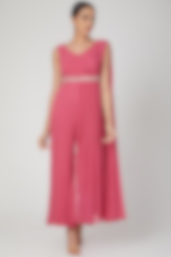Pink Draped Jumpsuit With Belt by Nayna Kapoor