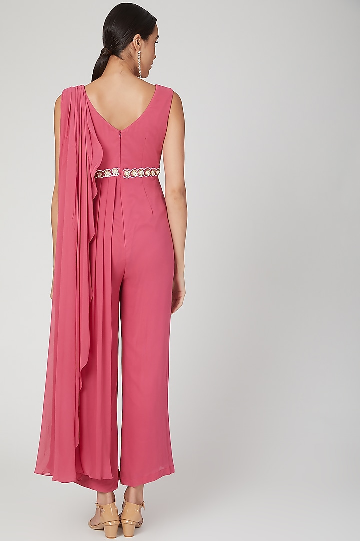 Pink Draped Jumpsuit With Belt by Nayna Kapoor at Pernia's Pop Up Shop