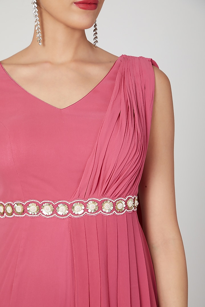 Pink Draped Jumpsuit With Belt by Nayna Kapoor at Pernia's Pop Up Shop