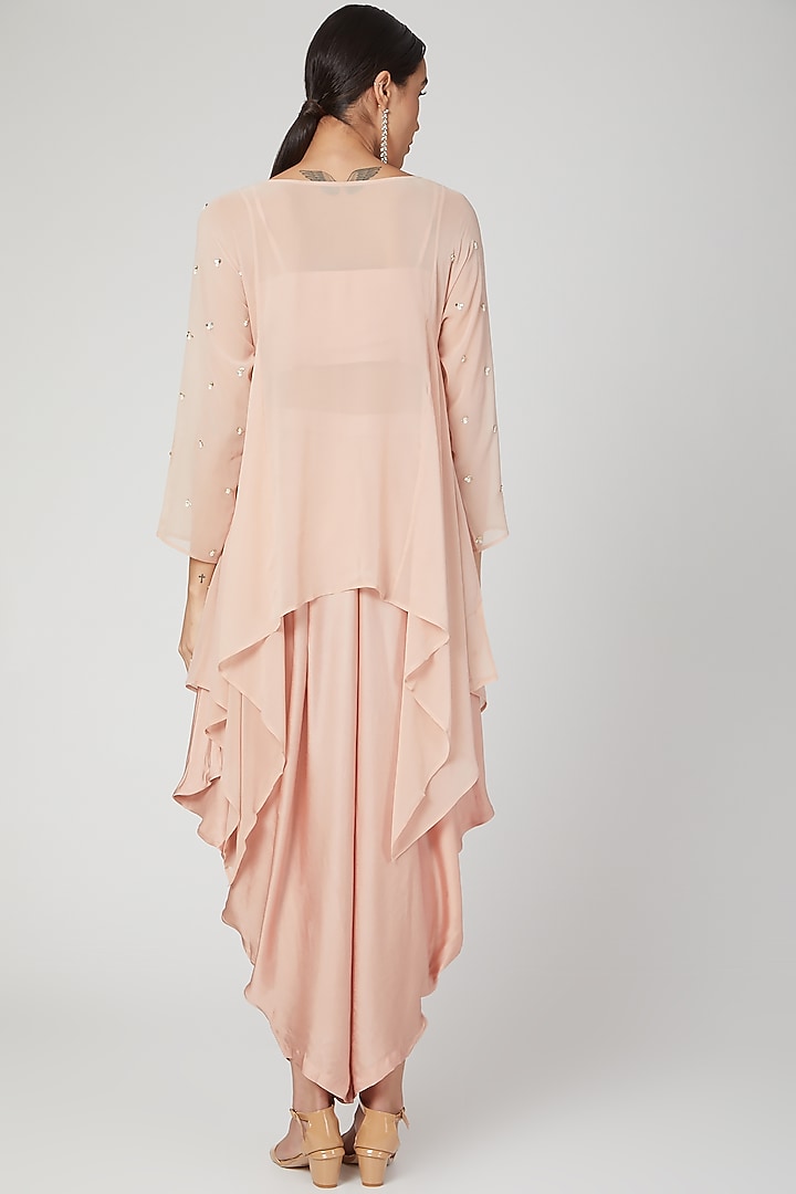 Blush Pink Embroidered Kurta With Bustier & Dhoti by Nayna Kapoor at Pernia's Pop Up Shop