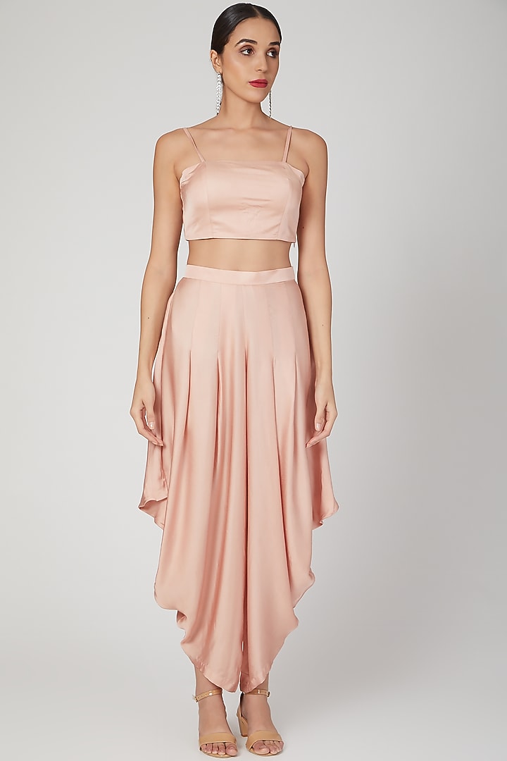 Blush Pink Embroidered Kurta With Bustier & Dhoti by Nayna Kapoor at Pernia's Pop Up Shop