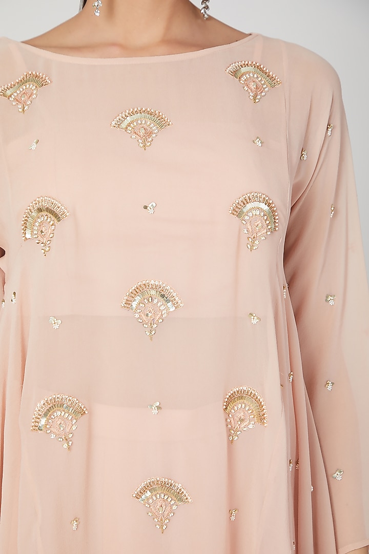 Blush Pink Embroidered Kurta With Bustier & Dhoti by Nayna Kapoor at Pernia's Pop Up Shop