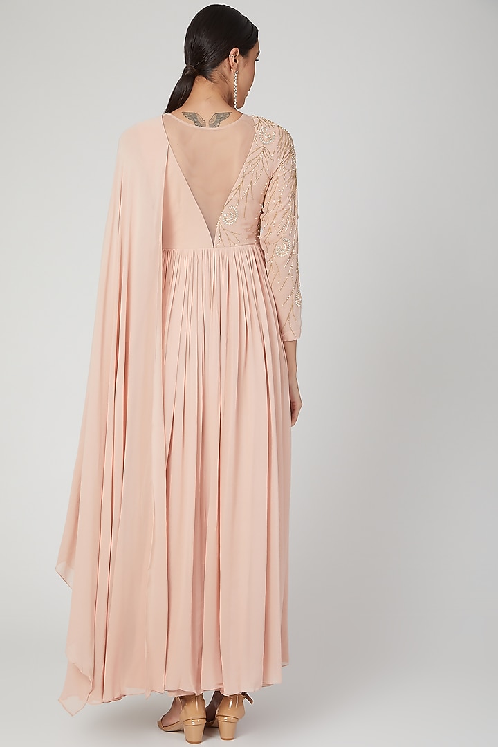 Blush Pink Embroidered Wedding Anarkali With Drape by Nayna Kapoor at Pernia's Pop Up Shop