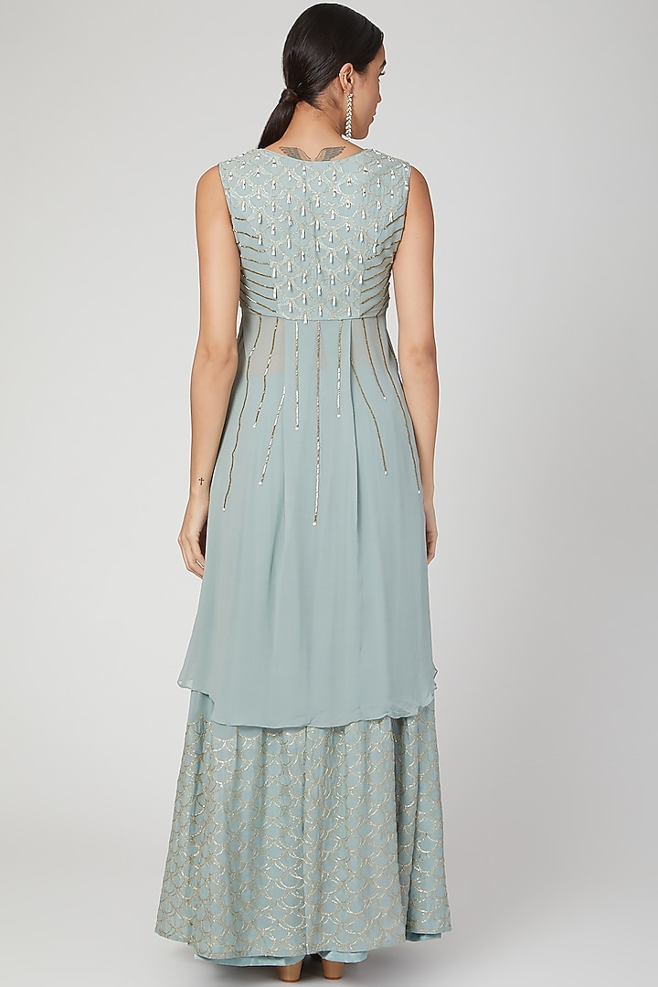 Mint Blue Embroidered Skirt Set by Nayna Kapoor at Pernia's Pop Up Shop