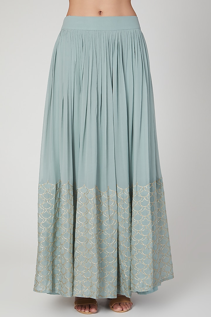 Mint Blue Embroidered Skirt Set by Nayna Kapoor at Pernia's Pop Up Shop