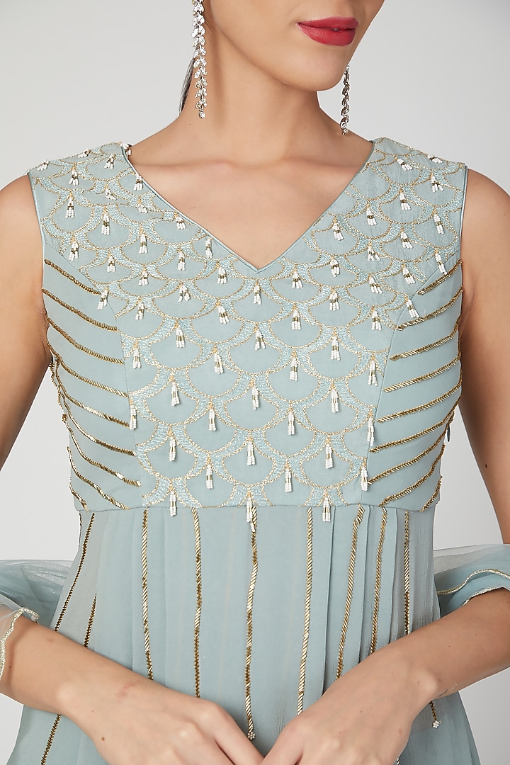 Mint Blue Embroidered Skirt Set by Nayna Kapoor at Pernia's Pop Up Shop