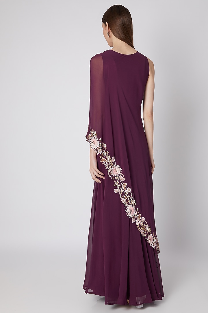 Wine Floral Embroidered Toga Style Dress by Nayna Kapoor at Pernia's Pop Up  Shop 2026