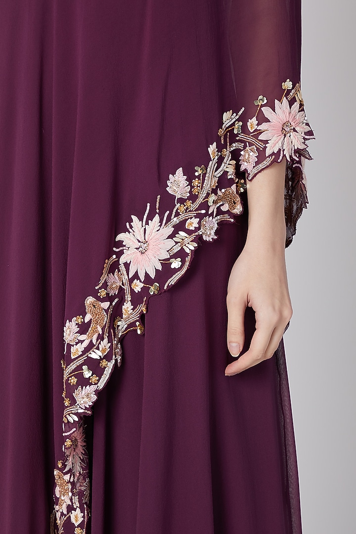 Wine Floral Embroidered Toga Style Dress by Nayna Kapoor at Pernia's Pop Up  Shop 2026